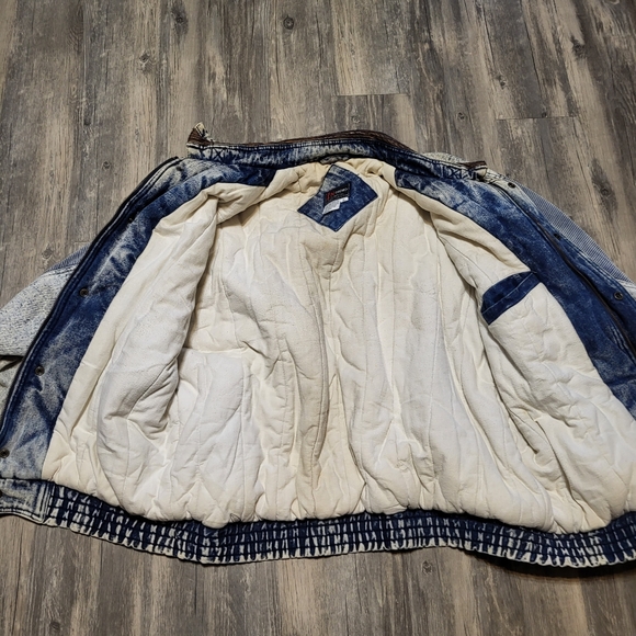Vintage Y2K Stone Acid Wash Denim Heavy Winter Coat Quilted Lined Size Large - Picture 4 of 7